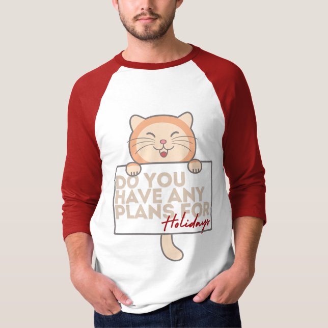 Férias masculinas planejam camiseta de gatinho (Frente)
