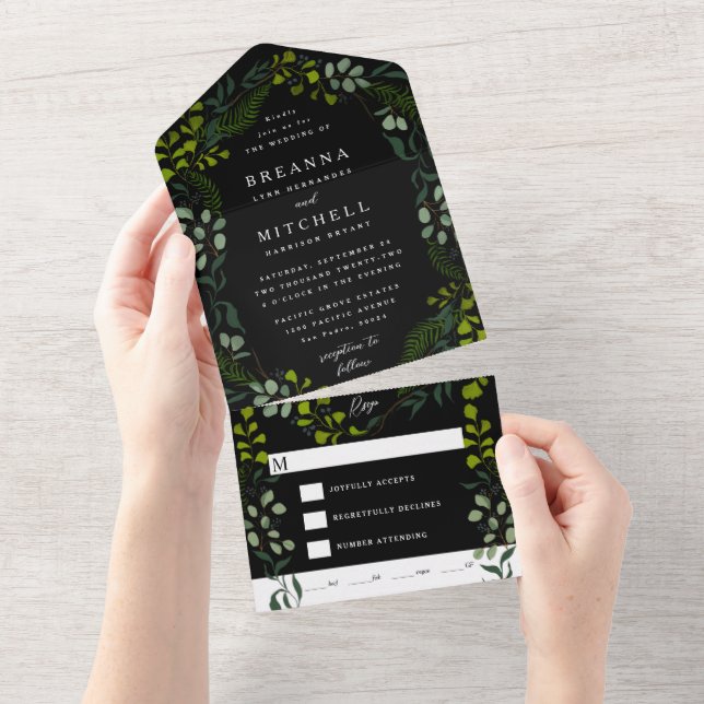 Fern Eucalyptus - Casamento Preto Verde Desenhado  (Tearaway)