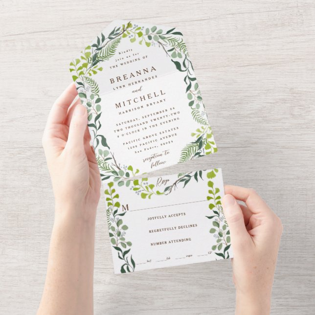 Fern Eucalyptus Greenery Wedding Escrito À Mão (Tearaway)