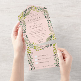 Fern Eucalyptus Verde Desenhado À Mão Rosa