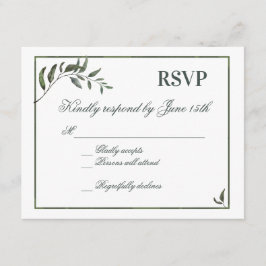Fern Green Willow Branch Elegant Wedding RSVP