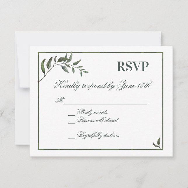 Fern Green Willow Branch Elegant Wedding RSVP (Frente)