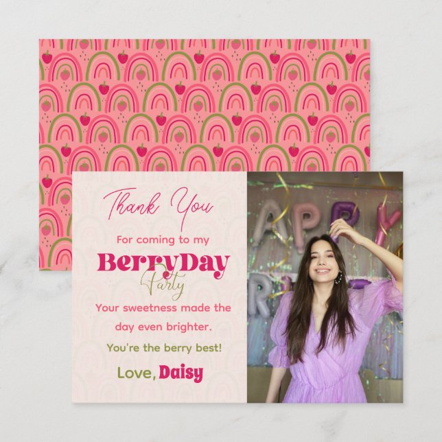 Festa BerryDay - Cartões de agradecimentos plano d (Frente/Verso)