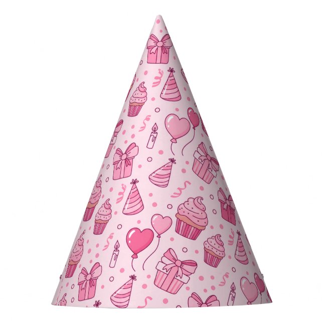 Festa Chapéu de Aniversário de Cupcakes Rosa (Frente)