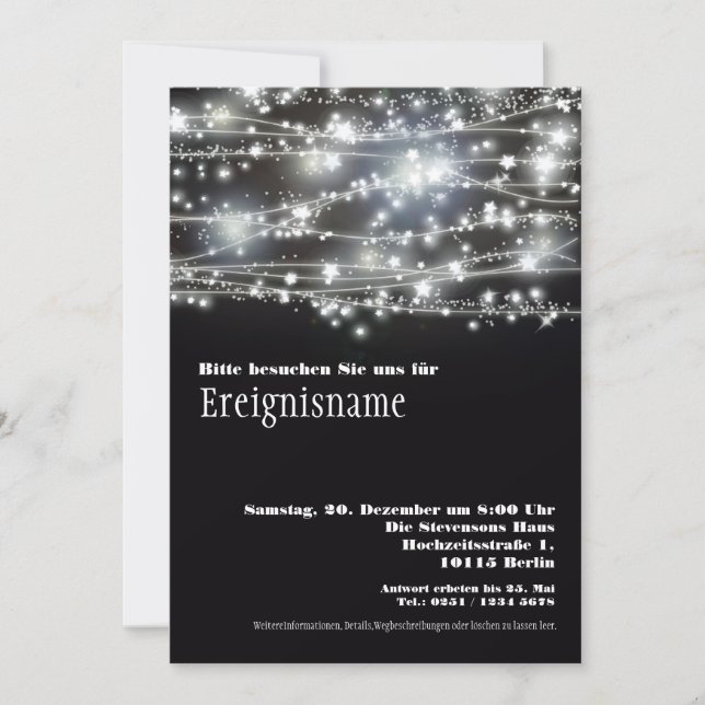 Festa das Estrelas Reluzentes Convite Preto e Bran (Frente)