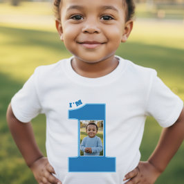 Festa de 1º Aniversário Camisa Azul com Uma Foto