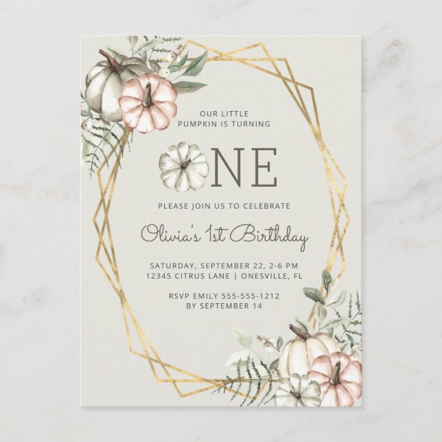 Festa de 1º Aniversário da Abóbora Cartão Postal V (Frente)