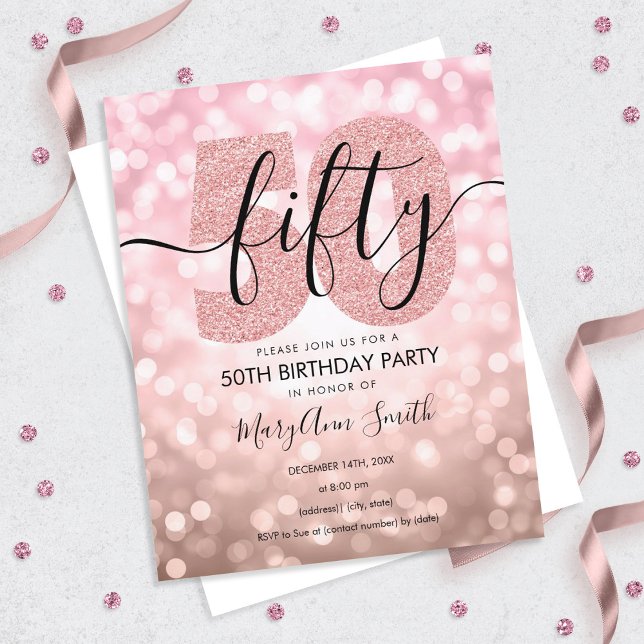 Festa de 50 Aniversário Rosa Dourado Moderno e Ele (Criador carregado)