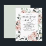 Festa de aniversário 16 de cor rosa suave e poeire<br><div class="desc">Rosas de cor rosa-rosa poeirento e Eucalyptus Bobotanical Greenery Primavera ou Summer Sweet Sesseis Convites de festas de aniversários - inclui uma bela e elegante tipografia guiada com flores botânicas tropicais modernas e verde para a doce celebração 16.</div>