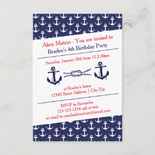 Festa de aniversário Ahoy Anchors - Convite 3x5