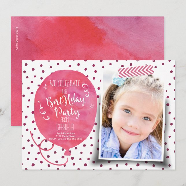 Festa de Aniversário Aquarela | Convites Menina (Frente/Verso)