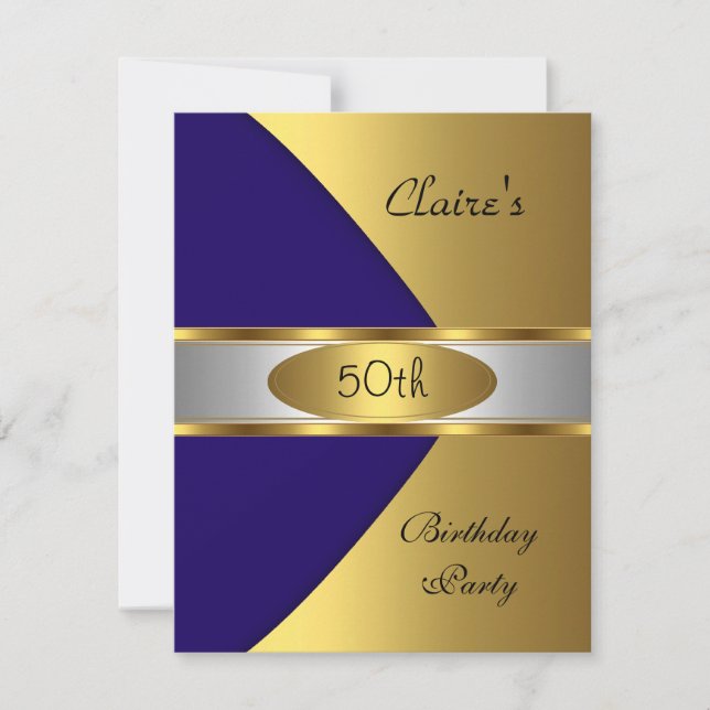 Festa de aniversário Azul Dourado Convite 50 Marin (Frente)