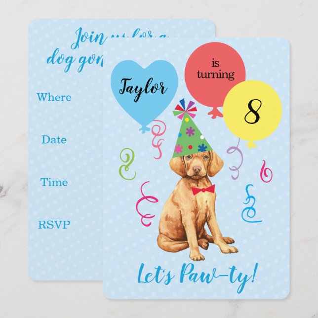 Festa de aniversário Balões Vizsla Convite (Frente/Verso)