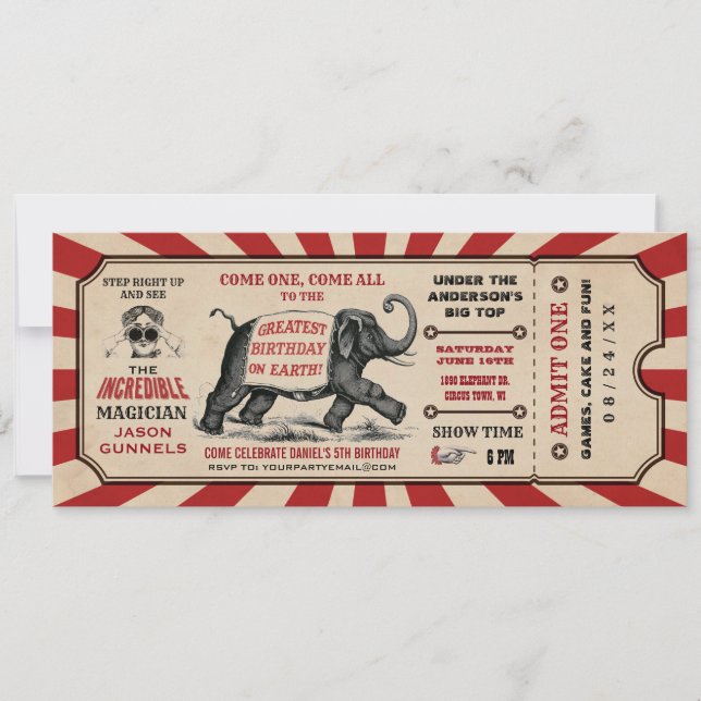 Festa de aniversário Cirus Convites de Tíquete Raf (Frente)