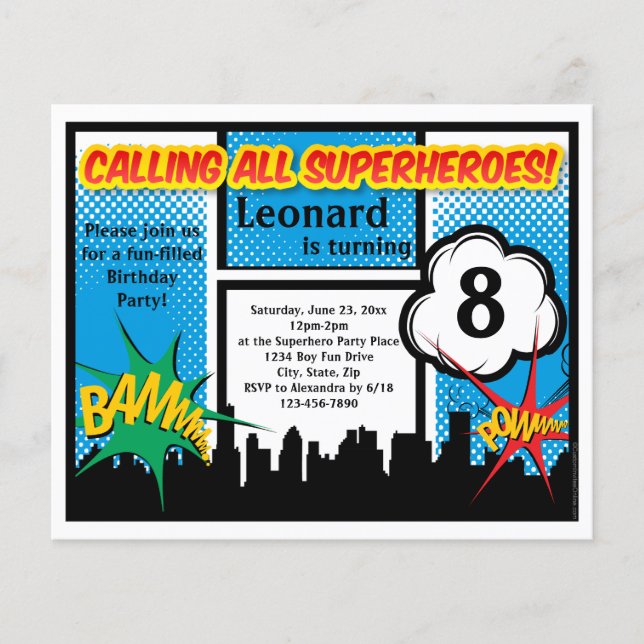 Festa de aniversário Colorida de Comic Boy Super H (Frente)