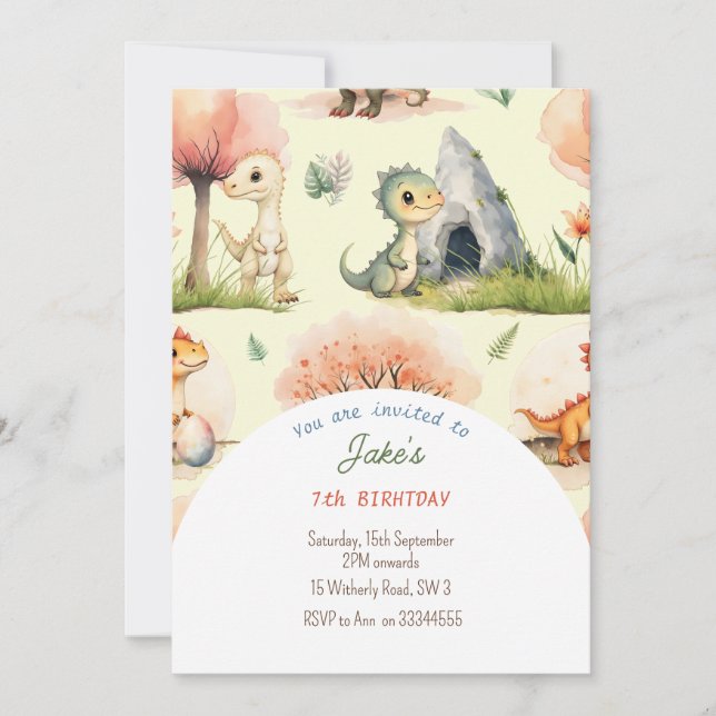 Festa de aniversário com convite de dinossauros fo (Frente)