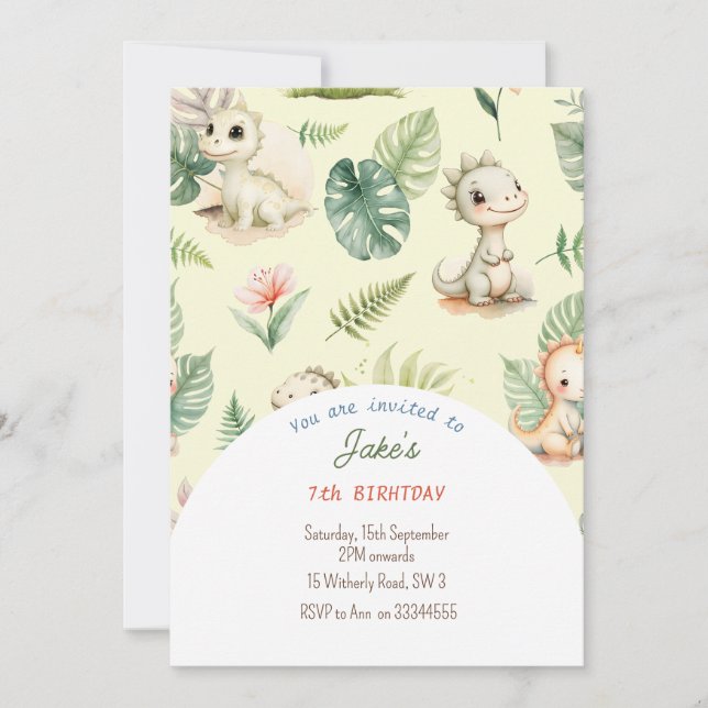 Festa de aniversário com convite de dinossauros fo (Frente)