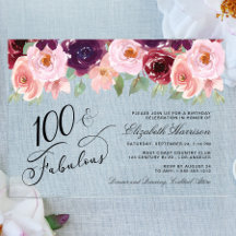 Festa de Aniversário de 100 anos Elegante Floral A