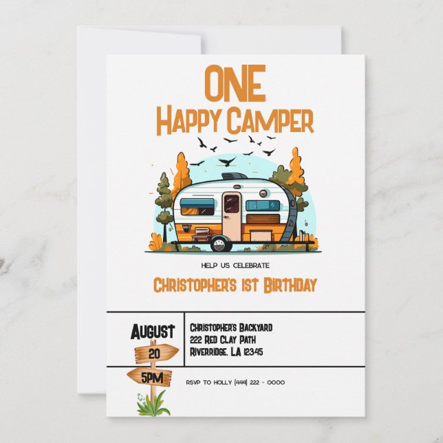 Festa de Aniversário de 1 ano One Happy Camper Adv (Frente)