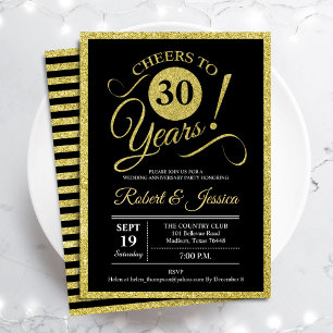 Festa de Aniversário de 30 Anos - Convite Dourado 