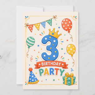 Festa de Aniversário de 3 Anos Colorida Personaliz