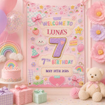 Festa de Aniversário de 7 Anos Menina Arco-Íris Pa