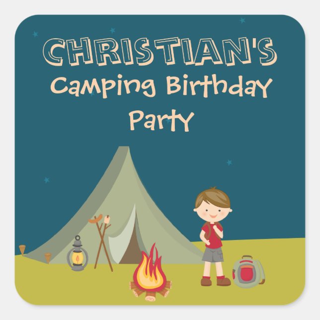 Festa de aniversário de acampamento, autocolantes  (Frente)