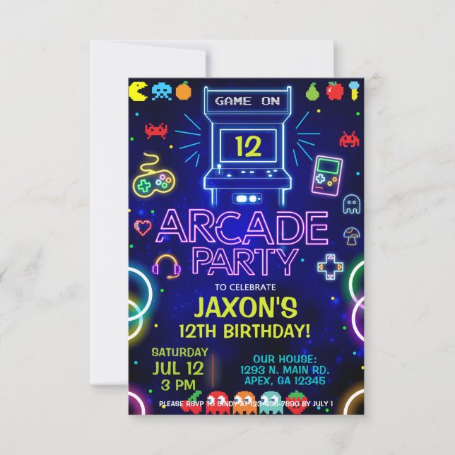 Festa de aniversário de Arcade Menino, convite par (Frente)
