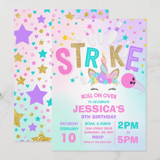 Festa de aniversário de Boliche de Convite da Boli (Frente/Verso)