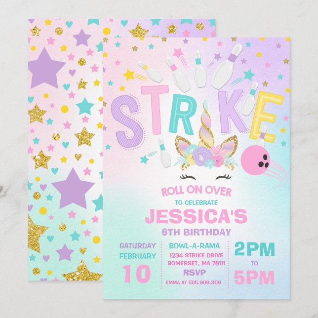 Festa de aniversário de Boliche de Convite da Boli (Frente/Verso)