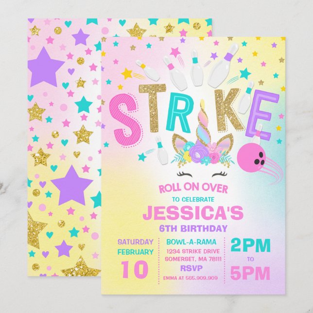 Festa de aniversário de Boliche de Convite de Boli (Frente/Verso)