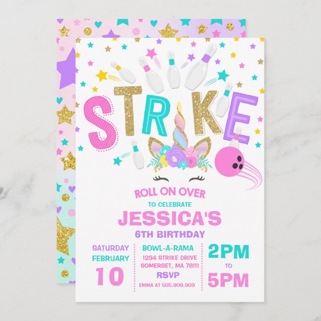 Festa de aniversário de Boliche de Convite de Boli (Frente/Verso)
