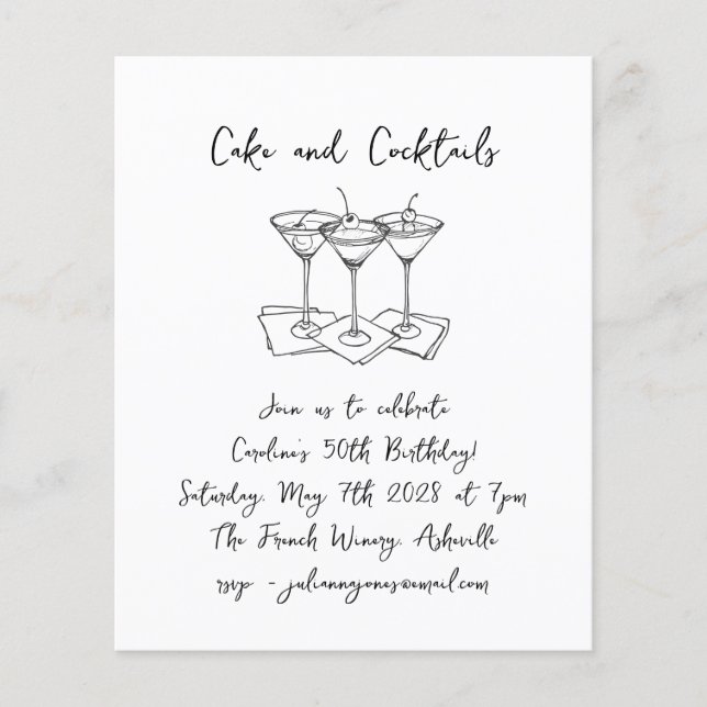 Festa de aniversário de Cocktails de Bolos Manuscr (Frente)