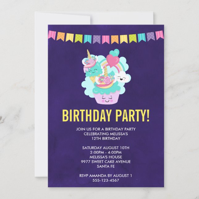 Festa de Aniversário de Cupcake e Sorvete Feliz (Frente)