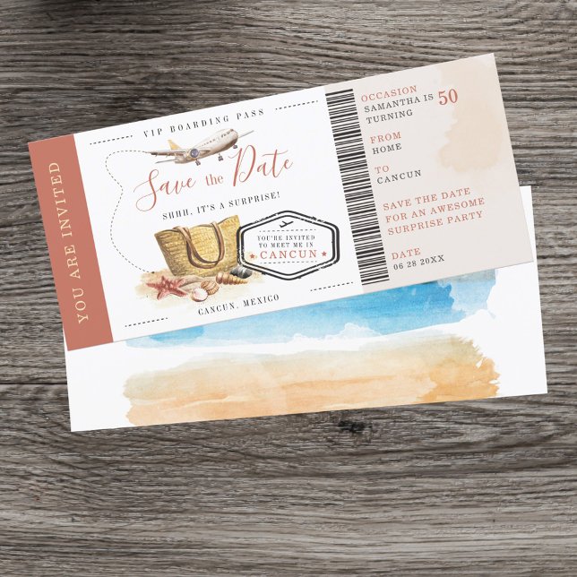 Festa de aniversário de Destino da Surpresa de Emb (50th Birthday Party Save the Date Invitation)