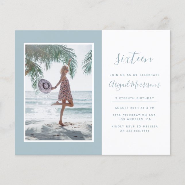 Festa de aniversário de Fotos Azul Claro Minimalis (Frente)