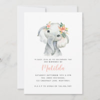 Festa de aniversário de menina elefante de aquarel