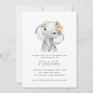 Festa de aniversário de menina elefante de aquarel