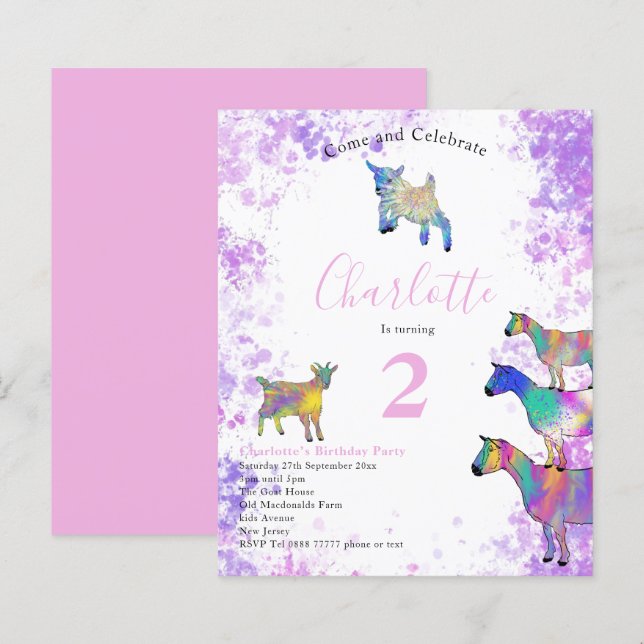 Festa de Aniversário de Meninas com Aquarela de Ca (Frente/Verso)
