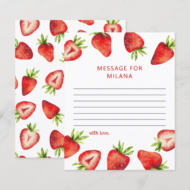 Festa de aniversário de Morango Cartão de Nota da  (Frente/Verso)