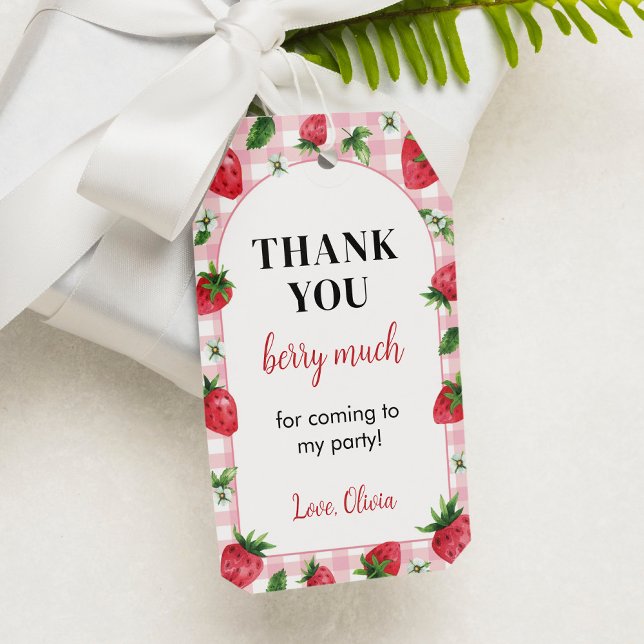 Festa de aniversário de morango Obrigado Etiqueta (Criador carregado)