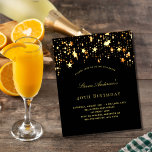 Festa de aniversário de orçamento estrelas de ouro<br><div class="desc">Um convite de aniversário 40º (ou qualquer idade) para ele e para ela. Um fundo preto decorado com estrelas douradas falsas. Personalize e adicione um nome e detalhes da parte.</div>