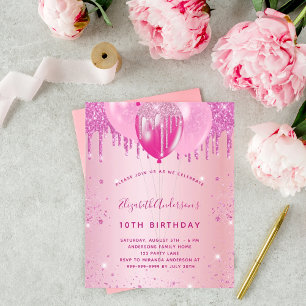 Festa de aniversário de orçamento rosa-brilho conv
