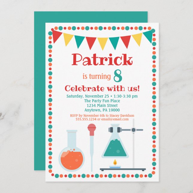 Festa de aniversário de Química de Convite Científ (Frente/Verso)