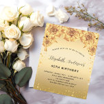 Festa de aniversário de rosas de ouro convite flor<br><div class="desc">Um convite moderno,  na moda e glamouroso para uma festa de aniversário 40ª (ou qualquer idade) - Um fundo dourado falso com pó dourado falso e rosas,  florais. O nome é escrito com um moderno estilo escrito à mão. Personalize e adicione os detalhes da sua festa.</div>