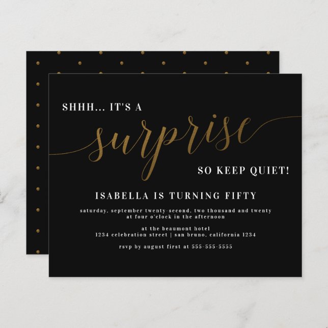 Festa de aniversário de Surpresa de Script Preto e (Frente/Verso)