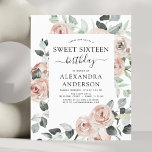 Festa de Aniversário de Sweet Sixteen no Orçamento<br><div class="desc">Convites de Festa de Aniversário de Sweet Sixteen Rosa Empoeirado,  Rosa Empoeirado,  Verde Esmeralda e Verde Sage com Rosas Florais e Eucalipto Botânico - inclui tipografia de roteiro bonita e elegante com flores botânicas tropicais modernas e folhagens para a celebração especial de sweet 16.</div>