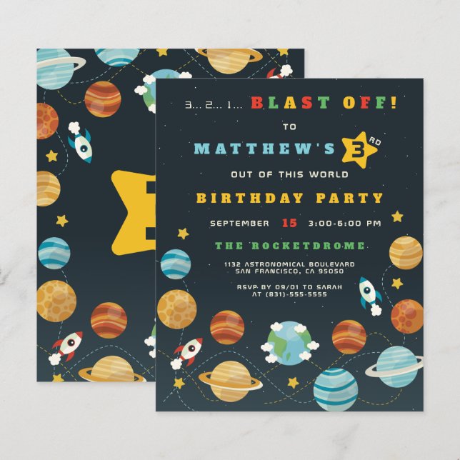 Festa de aniversário do Foguete Exterior para Meni (Frente/Verso)