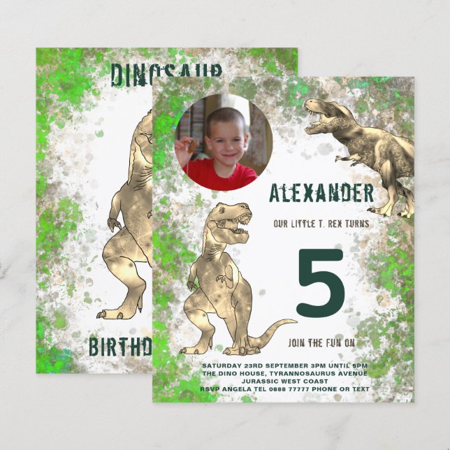 Festa de Aniversário dos Meninos Dinossauros Foto (Frente/Verso)