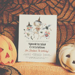 Festa de aniversário Fantasmal do Halloween<br><div class="desc">Juntem-se para uma comemoração de aniversário de Halloween assustadora como nenhuma outra! Este convite divertido e orçamentário começa com uma cena desenhada à mão de um esqueleto dançarino, dois fantasmas maliciosos, e um morcego contundente, todos cercados por elementos assustadores do Dia das Bruxas, como rastejadias assustadoras, ossos, um crânio, e...</div>